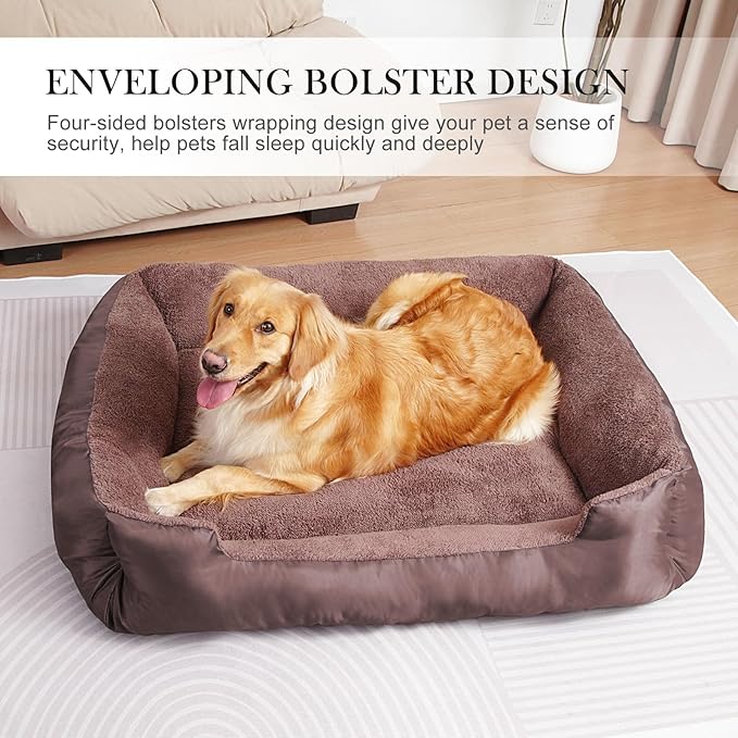 Dog Beds for Large Dogs, Breathable Dog Bed with Durable Fabric, Rectangle Washable Pet Bed, Warming Pet Bolster Couch-PawvioPets