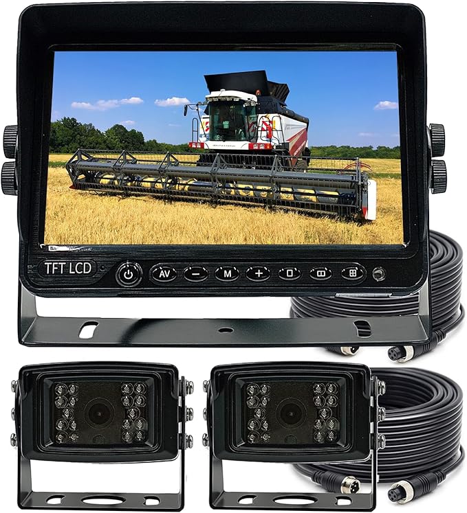 AHD 1080P 7" Reverse Rear View Backup Dual Camera System, Two Cameras with Night Vision Waterproof IP69K Vibration-Proof 10G for Truck/Trailer/RV/Bulldozer/Crop Sprayer/Agricultural Equipment-PawvioPets