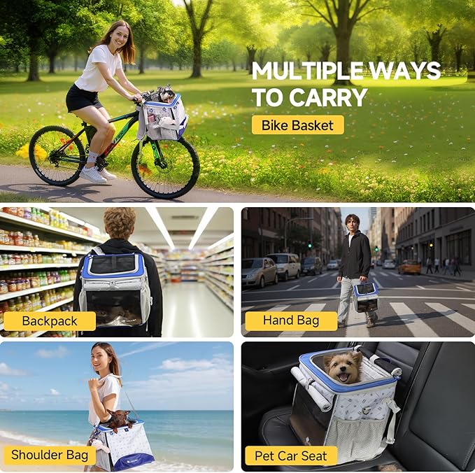 Cat and Dog Backpack Carrier, Breathable Cycling Pet Bag with Mesh Ventilation, Portable Outing Traveling Pet Bag with Top Waterproof Fabric for Small, Medium Cats, Small Dogs, Blue-PawvioPets