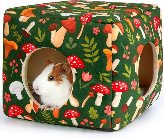 Bienbee Guinea Pig Hideout, Washable Guinea Pigs House Cozy Guinea Pigs Bed for Small Pet Bunny/Rabbit/Hamster/Chinchilla Guinea Pig Accessories Green Mushroom-PawvioPets