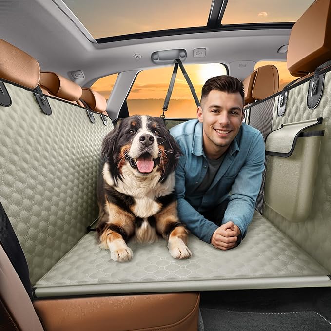 Back Seat Extender for Dogs, Heavy Duty Dog Car Seat Cover for Back Seat and Aggressive Chewer, Large Hard Bottom Car Seat Cover for Dogs, Dog Hammock for Car, Travel Pet Car Bed for Car, SUV, Truck-PawvioPets