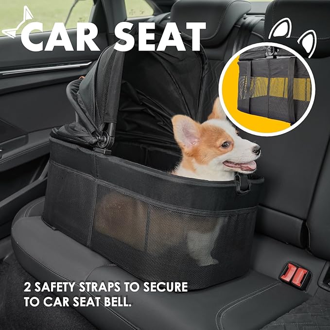 3 in 1 Pet Stroller with Removable Carrier, Folding Stroller for Small/Medium Dogs and Cats, Waterproof, All-Terrain, with Sun Shades, Car Seat-PawvioPets