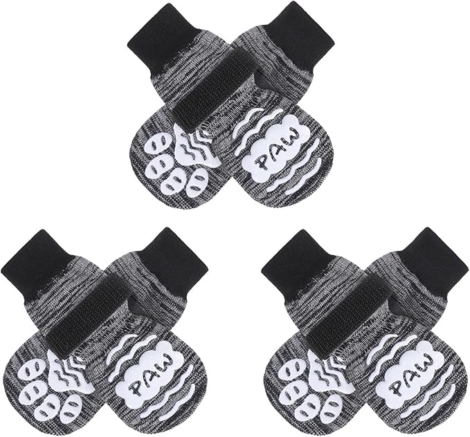 BEAUTYZOO Anti Slip Dog Socks for Small Medium Large Dogs,Paw Protector with Grips for Hardwood Floor Hot/Cold Pavement,Traction Control 3 Pairs AntiTwist Dog Shoes to Prevent Licking for Senior Dog-PawvioPets