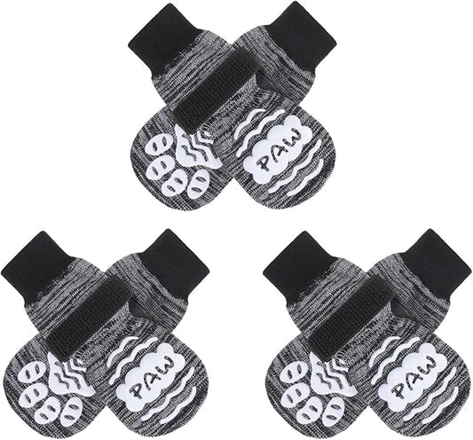 BEAUTYZOO Anti Slip Dog Socks for Small Medium Large Dogs,Paw Protector with Grips for Hardwood Floor Hot/Cold Pavement,Traction Control 3 Pairs AntiTwist Dog Shoes to Prevent Licking for Senior Dog-PawvioPets