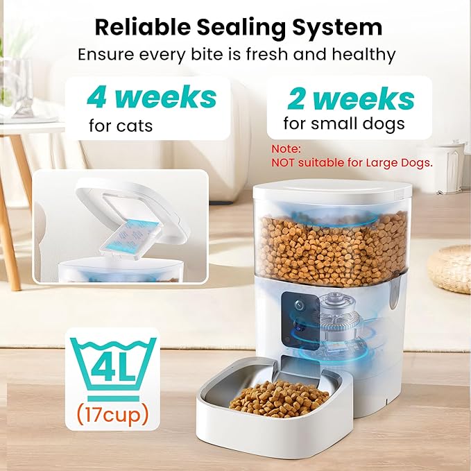 Automatic Cat Feeder with Dual Camera, 5G WiFi Pet Food Dispenser with 2-Way Audio, 2K HD Video with Night Vision, Easy APP Operation, AI Pet Motion Capturing, for Cat Dog Small Pet-PawvioPets