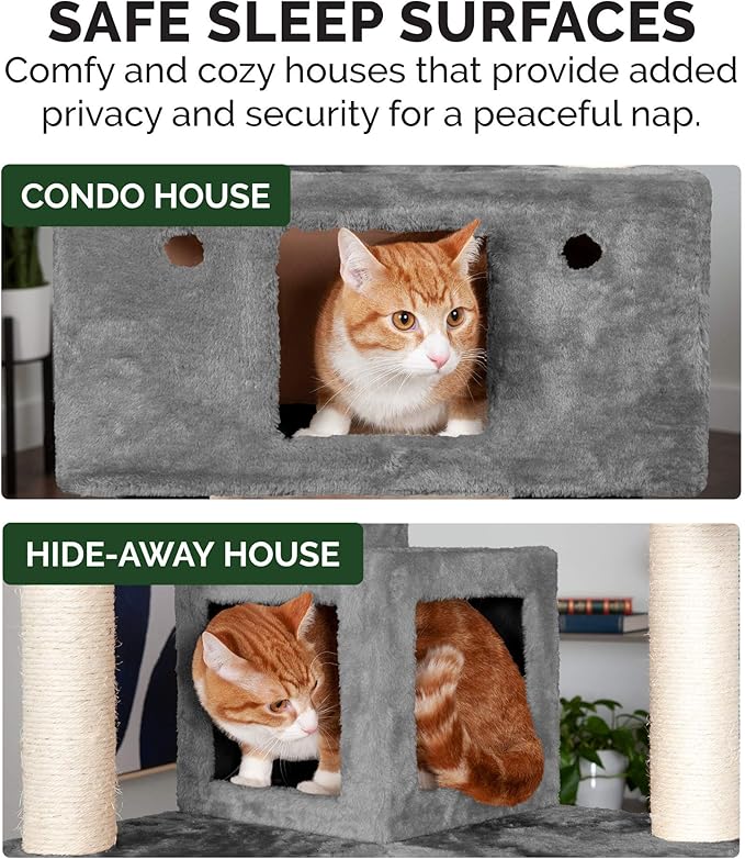 Furhaven 69.3" Tall Cat Tree for Indoor Cats, Ft. Sisal Scratching Posts, 2x Cat Condos, & Toys - Tiger Tough Double Decker Interactive Playground Tower - Silver Gray, One Size-PawvioPets