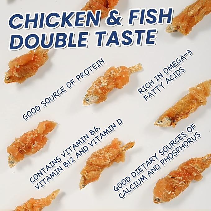 Dog Treats Chicken & Fish, High in Protein and Omega-3, for Large Small Dogs, 10.5 oz-PawvioPets