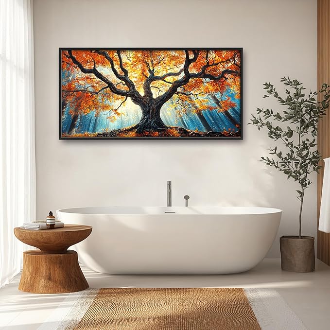 Extra Large Tree of Life Framed Wall Art for Living Room,Fall Autumn Forest Sunrise Landscape Pictures Wall Decor,Nature Canvas Print Painting Modern Artwork Bedroom Office Bathroom 60L" x 30W"-PawvioPets