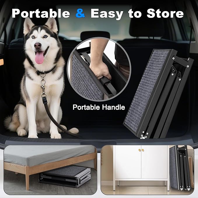 AQUILLA Dog Ramp for Car, 63" Folding Portable Dog Ramp with Non-Slip Rug Surface, Extra Wide Pet Ramps for Cat & Dogs Get on Bed, Cars, Stairs,Pick Up Trucks, Up to 250LBS (63" L x 17.3" W)-PawvioPets
