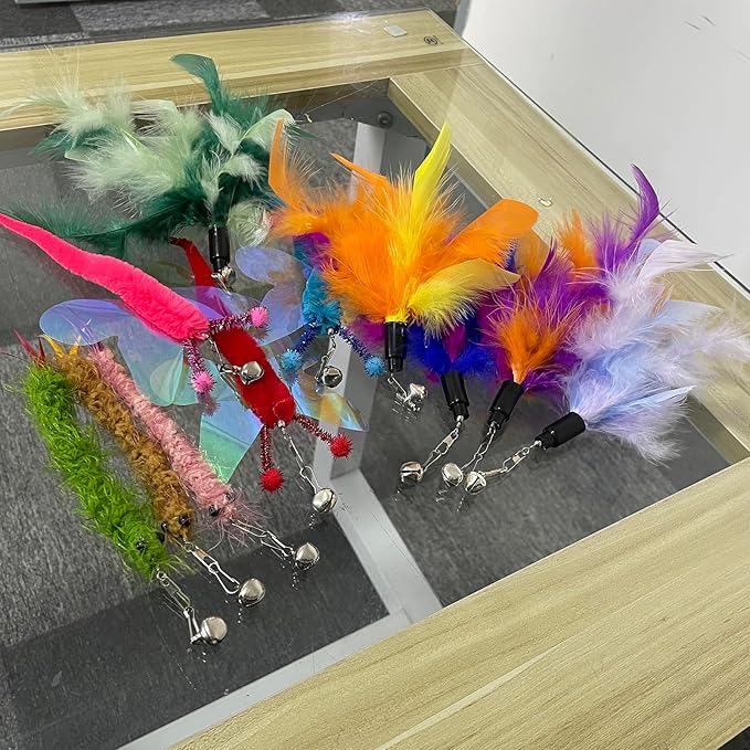 AcceLeah Cat Worm Toy Refills - Assorted Teaser Wand Toys with Bell (11 Pcs)-PawvioPets