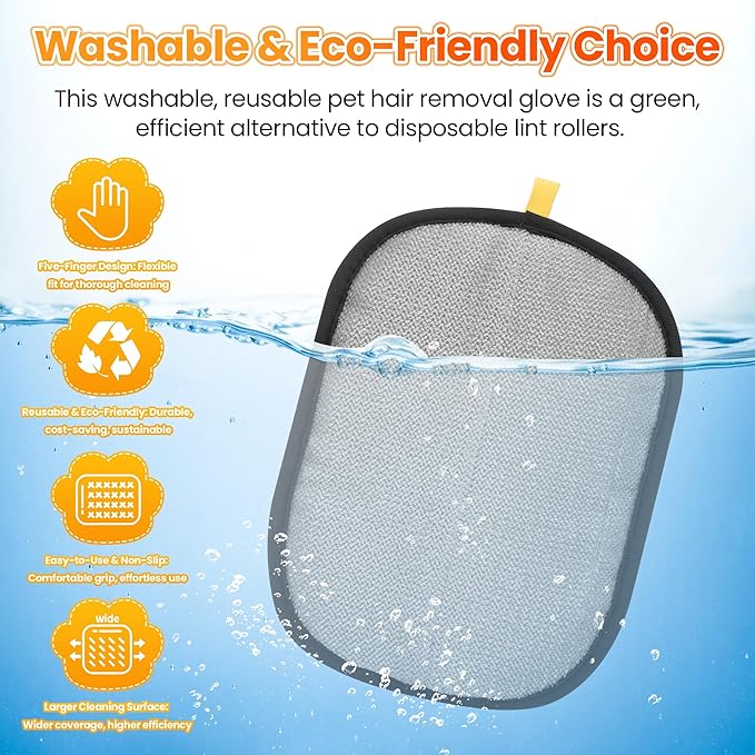 2 Pcs Pet Hair Removal Glove for Cats Dogs, 2025 Upgraded Five-Finger Electrostatic Glove for Deshedding Grooming, Reusable Washable Hair Remover for Furniture Couch Car Seat Carpet Bedding-PawvioPets