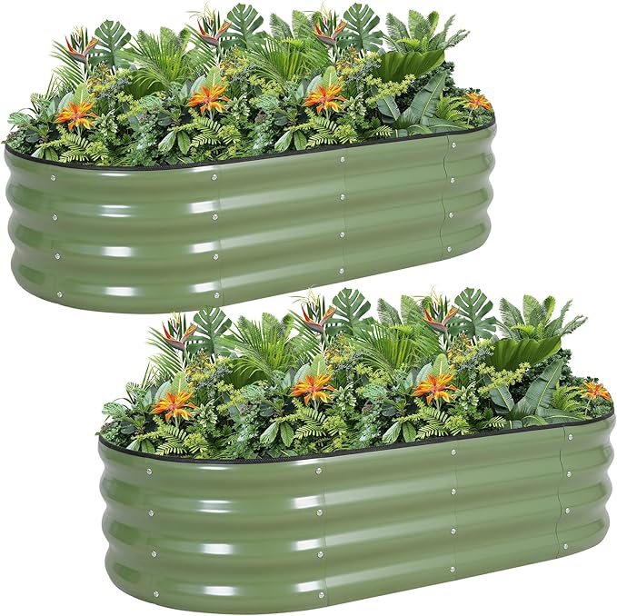 G GOOD GAIN Galvanized Metal Raised Garden Bed Kit - 4x2x1FT Outdoor Planter Box with Safety Edging and Gloves for Vegetables, Fruits, Flowers(Oliver Green, 2PC)-PawvioPets