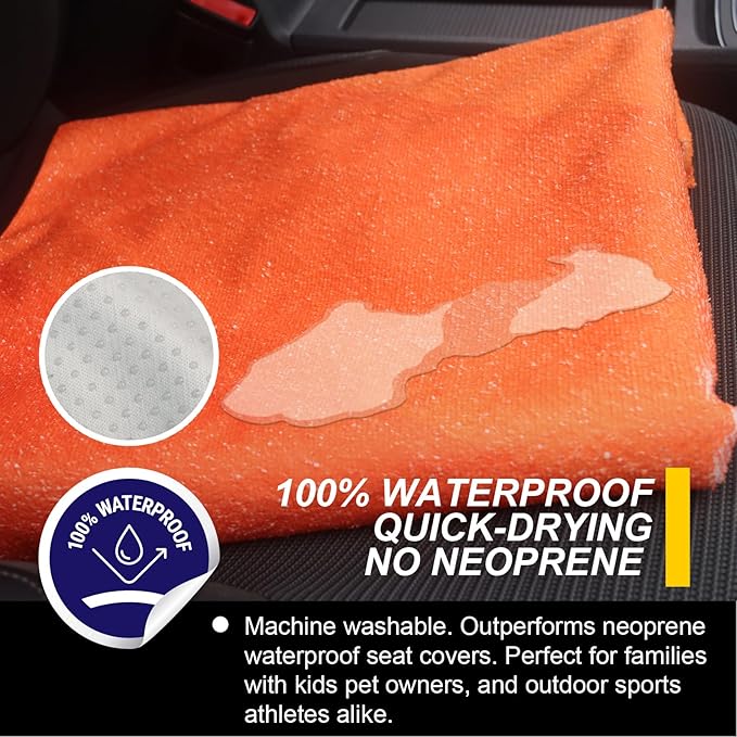 Back Seat Cover for Car Trucks Van SUV,Waterproof Rear Bench Towel Seat Covers for Dogs and Kids,Automotive Backseat Protector (Orange)-PawvioPets