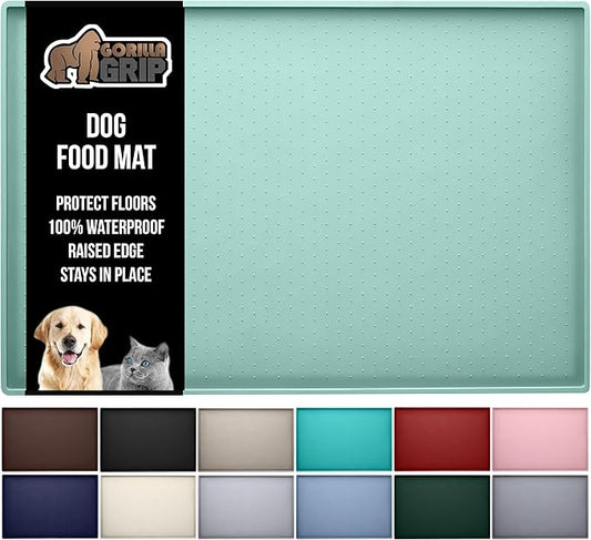 GORILLA GRIP 100% Waterproof Raised Edge BPA Free Silicone Pet Feeding Mat, Dog Cat Food Mats Contain Spills Protects Floors, Placemats for Cats and Dogs Water Bowl, Pets Accessories 28x18 Mint-PawvioPets