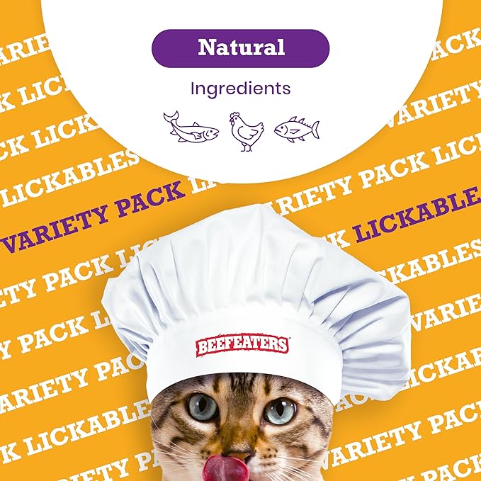 Beefeaters Cat Treats Variety Pack Lickable Puree 48ct – Salmon, Tuna & Chicken, Grain-Free, Taurine-Enriched, Ideal for Training & Interactive Feeding-PawvioPets