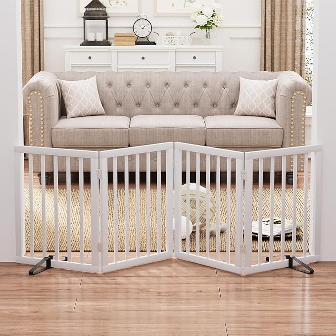 37-74" Wide Dog Gate 4 Panel Dog Gates for Stair Doorways House Indoor Freestanding Pet Gates for Dogs, Doogie Puppy Fences-PawvioPets