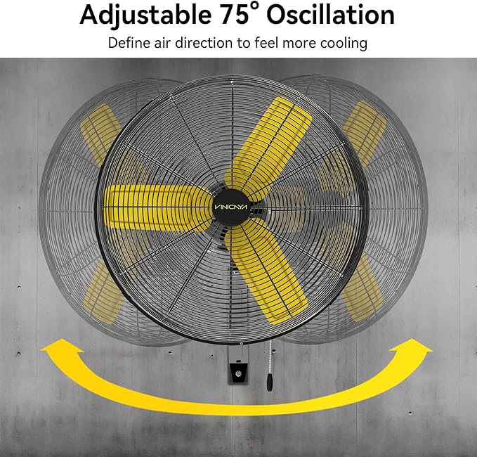 24 Inch Industrial Wall Fan Oscillating, 7800 CFM Commercial Metal Wall Mount Fans with Poweful Motor, 3 Speed, Heavy Duty Indoor for Warehouse, Workshops, and Garage, UL Listed-PawvioPets