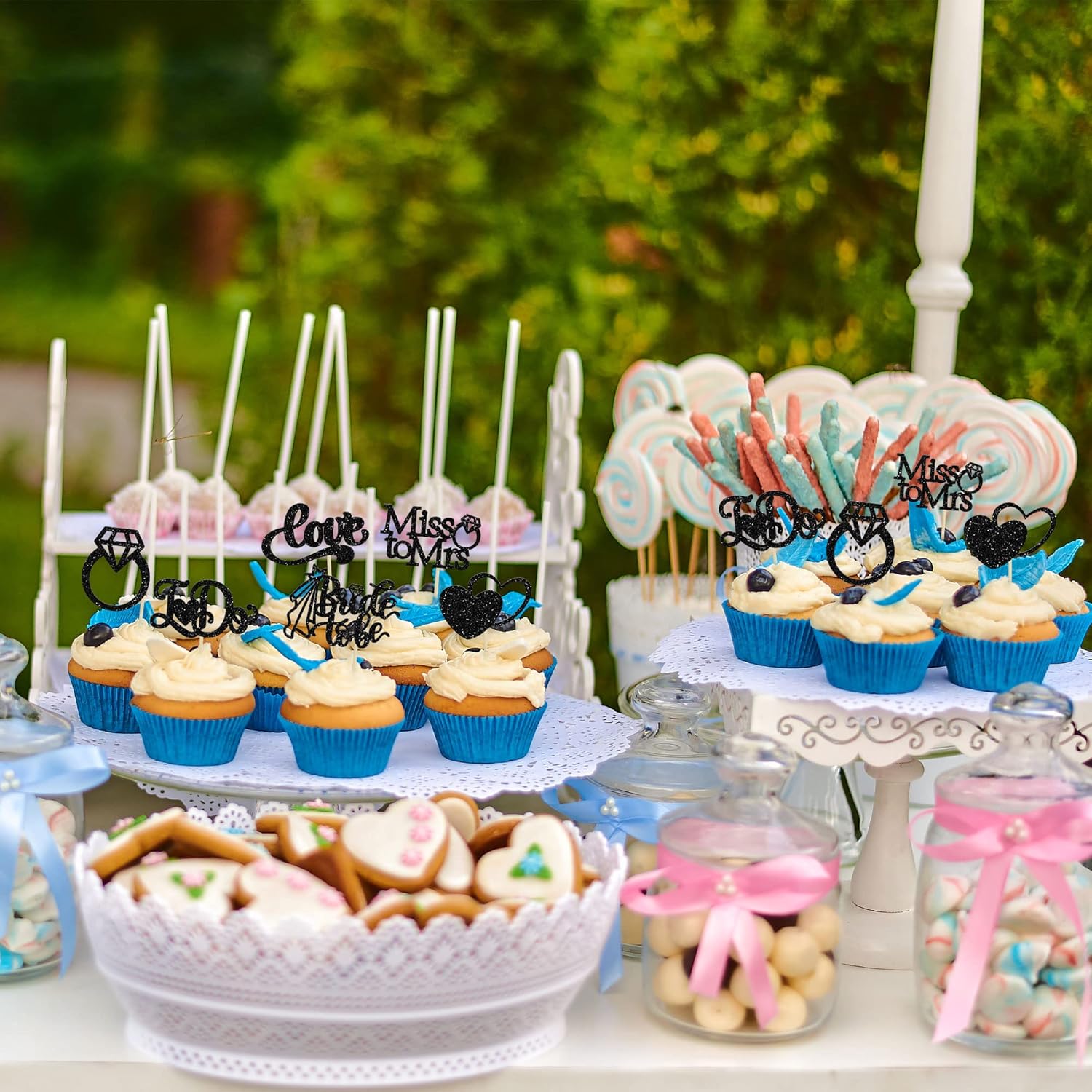 Gyufise 24Pcs Bride to Be Cupcake Toppers Black Glitter I Do Love Heart Ring Miss To Mrs Cupcake Picks Bridal Shower Cake Decorations for Wedding Engagement Bachelorette Party Supplies