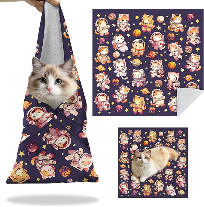 27.6" Cat Grooming Wrap, Self Adhesive Cat Wrap for Cutting Nails, Anti-Escape Calming Cat Swaddle Wrap for Medicine Ear Cleaning, Anti-Scratch Cats Burrito Restraint Blanket, Practical Pet Tool-PawvioPets