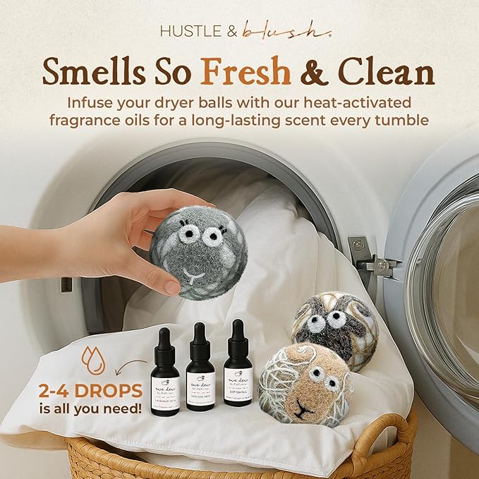 Fluff Ewes Wool Dryer Balls 6 Pack Premium New Zealand Wool Laundry Balls for Dryer, No Static Dryer Balls Laundry Reusable, XL Wool Dryer Balls Cute, Baby Dryer Balls for Dryers - Classic-PawvioPets