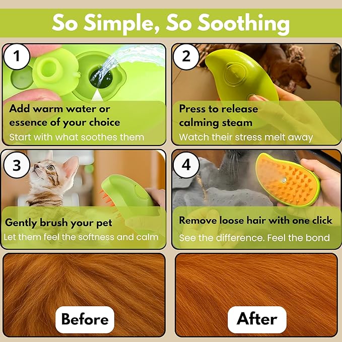 Cat Brush with Steam – Steam Cat Brushes for Indoor Cats | Pet Spray Hair Removal Comb & Relaxing Grooming Tool for Calmer, Happier Cats-PawvioPets