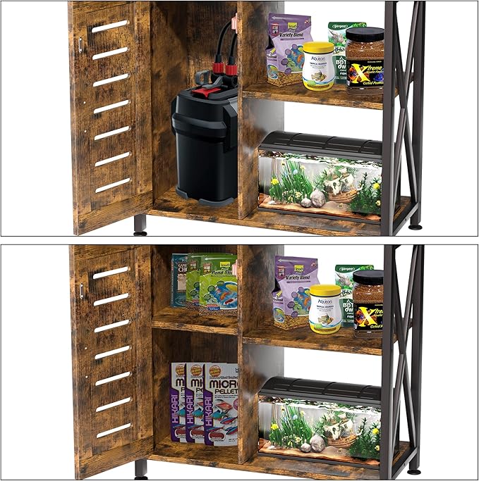 20-29 Gallon Fish Tank Stand, Aquarium Stand with Cabinet Accessories Storage, Heavy Duty Metal Frame, 31.49" L*15.74" W Tabletop, 330LBS Capacity, Rustic Brown PG07YGN-PawvioPets