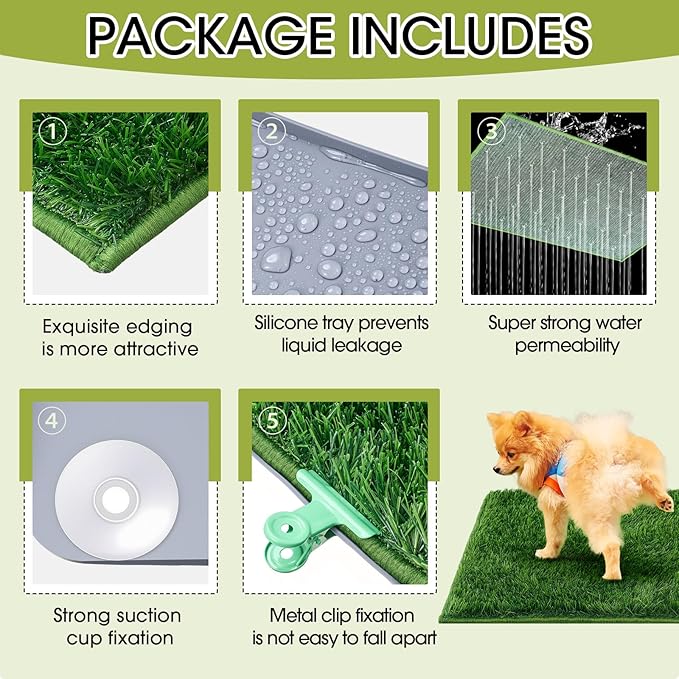 Dog Potty for Indoor or Porch with Foldable Silicone Stand Tray Large, 35 x 25 Inch Dog Grass Pad for Puppy Training, Reusable Artificial Grass Pee Pad, Indoor Outdoor Pet Toilet for Small Medium Dogs-PawvioPets