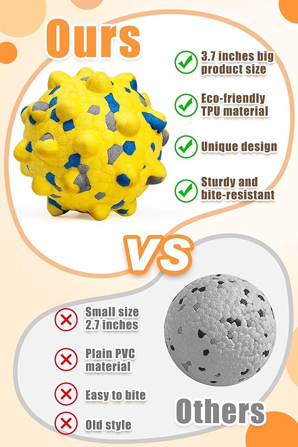 Dog Tennis Balls for Aggressive Chewers, Indestructible Durable Bouncy Interactive Toy for Dogs Fetch Game Lightweight Floating Outdoor Training(2 Yellow Point+ 2 Blue Cirle Medium)-PawvioPets