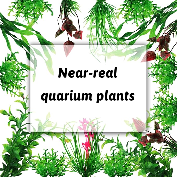 Fish Tank Accessories Aquarium Decorations Rock Plants, 20pcs Green Fish Tank Decorations Plants and Cave Rock Decoration Decor Set, Fish Tank Decor, Aquarium Decor Plastic Plants-PawvioPets