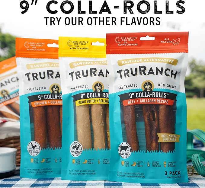 Collagen Rolls - 9" Collagen Rolls for Dogs - Long Lasting Healthy Joint Support Dog Treat - Rawhide Alternative - Skin & Coat Health - Made with Real Chicken, 1 Bag, 3 Count-PawvioPets