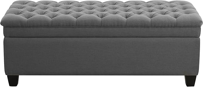 51" Fabric Storage Ottoman Bench, Upholstered Rectangle End of Bed Storage Ottoman Tufted Living Room Bedroom Bench with Safety Hinge, Solid Wood Legs, Loads 500 lb(Dark Grey)-PawvioPets