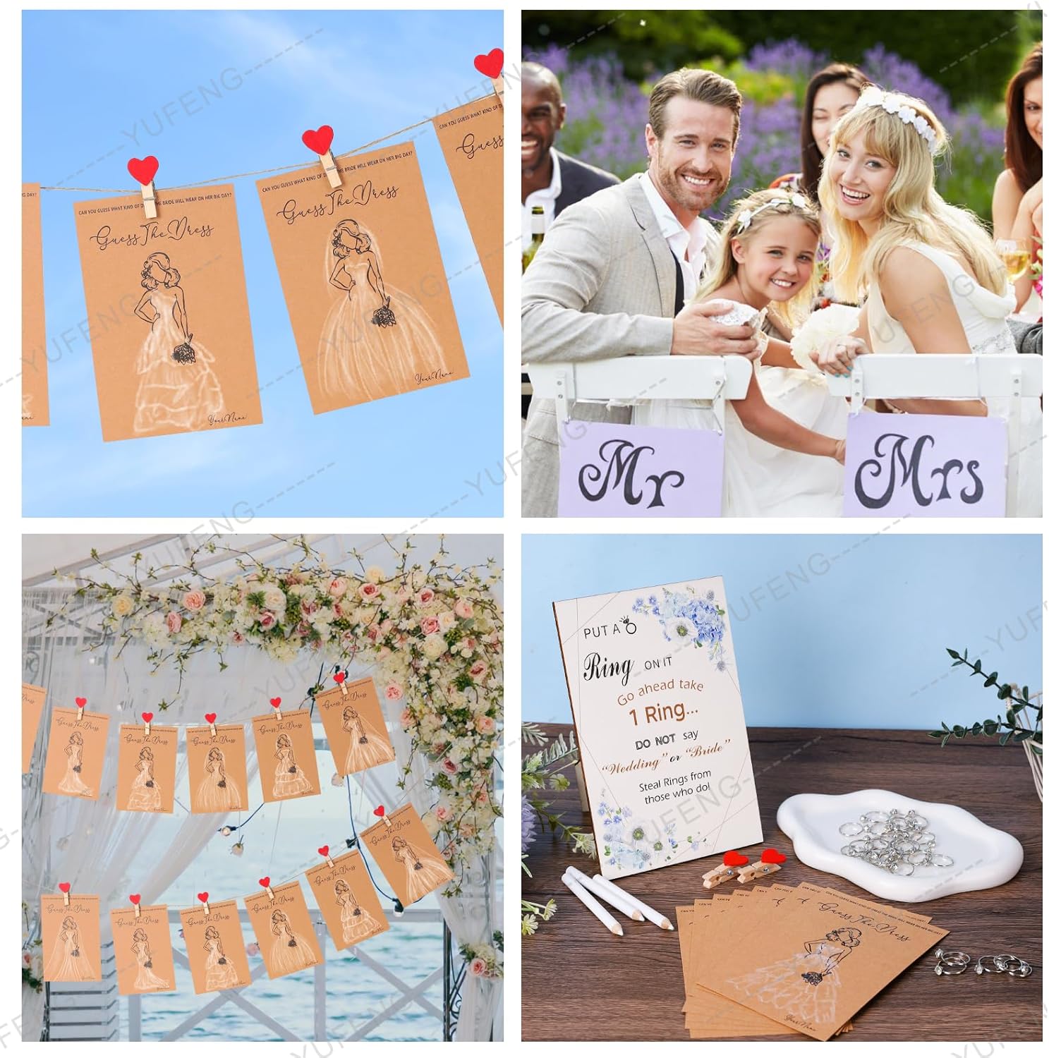 30 Set Bridal Shower Games for guests, Guess the Dress and Ring Wedding Shower Games for Guests with Wooden Put A Ring on It Sign,Red Heart Wooden Clip Wedding Party Supplies Games Ideas