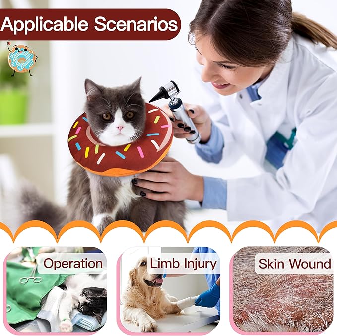 Cat Cone Collar Soft, Cute Cat Donut Collar After Surgery, Adjustable Kitten Recovery Cones to Stop Licking, Lightweight Neck Elizabethan Collars for Cats Kittens (Brown, Small)-PawvioPets