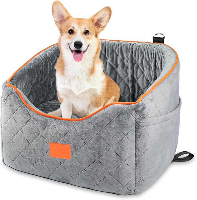 Dog Car Seat for Small Dogs, Memory Foam Booster Dog Seat for Dogs up to 35 lbs, Elevated Pet Car Seat with Washable Removable Cover, Storage Pockets (Gray)-PawvioPets