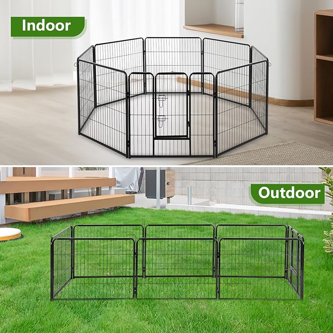 BestPet Dog Playpen Indoor 40 inch 8 Panels Metal Dog Pen Pet Dog Fence Outdoor Exercise Pen with Doors,Pet Puppy Playpen for RV Camping Yard, Black-PawvioPets