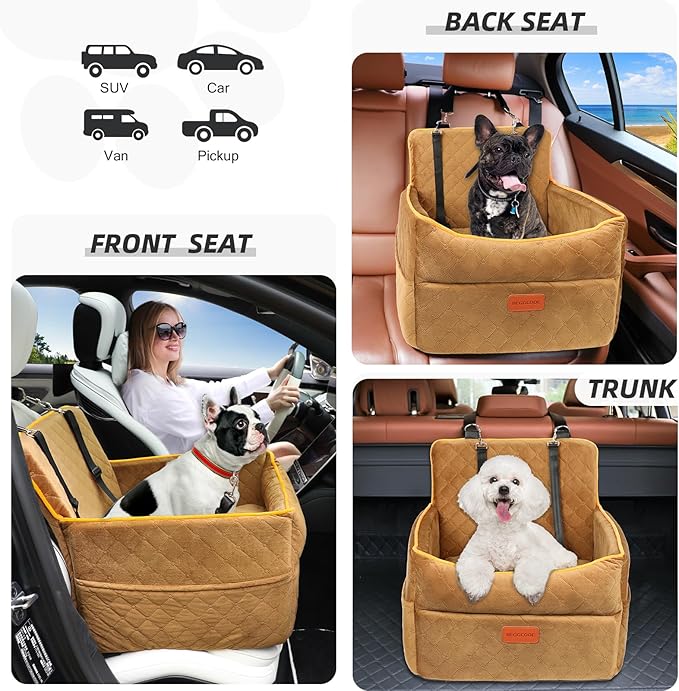 Dog Car Seat for Small Medium Dogs, Memory Foam Dog Booster Seats with Thick Cushion for Dogs Under 35lbs, Detachable Washable Pet Car Seat Travel Bed with Storage Pockets,2 Safety Belt-PawvioPets