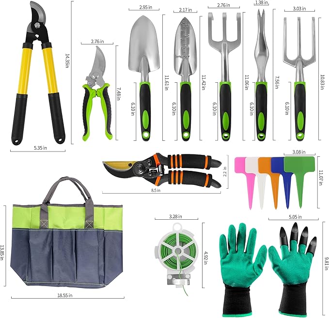 Gardening Tools – 42 Piece Premium Gardening Tool Set,Heavy Duty Hand Tools with Fashion Garden Tools Organizer Handbag,Rust-Proof Gardening Tool Kit, Ideal Gardening Gifts for All (Green/Grey)-PawvioPets