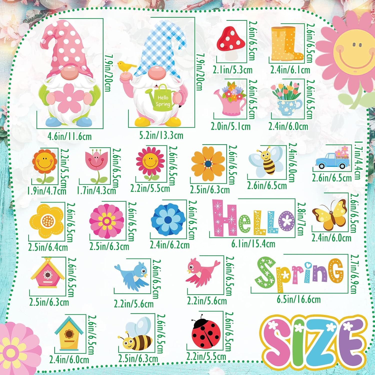 25 Pcs Hello Spring Magnet Car Decorations Colorful Waterproof Flowers Automotive Magnet Stickers Refrigerator Bee Butterfly Gnome Magnets Home Decor Party Supplies for Cars Office Whiteboard