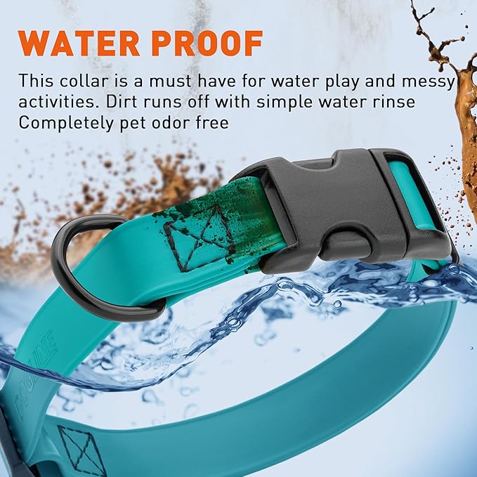 Dogline Biothane Waterproof Dog Collar with Quick Release Buckle Strong Coated Nylon Webbing with Odor- Proof for Easy Care Easy to Clean Fits Small Medium Large Dogs, Teal 5/8" W 9-14" L-PawvioPets