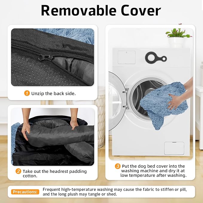 GGIB Calming Dog Bed Fluffy Plush Dog Mat for Furniture Protector with Removable Washable Cover for Large Medium Small Dogs and Cats (Extra Large (53x39.3x6), Navy)-PawvioPets