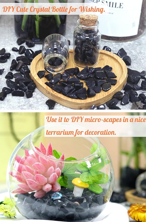 1lb Obsidian Aquarium Gravel Rocks Natural Tumbled Healing Crystal Chips Bulk Gemstones Tumbled Crushed Stones for Fountain Vase Filler Planters Decorative Fish Tank Potted Reiki Energy Balancing-PawvioPets