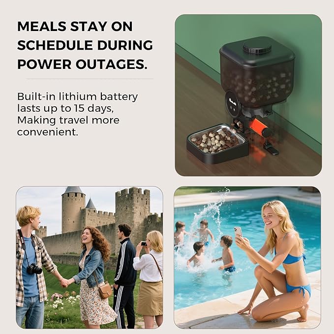 Automatic 6L Cat and Dog Feeder - Pet Feeder with WiFi and Smart Control via App - for Cats and Small Dogs, Auto Timed Food, Stainless Steel Bowl, Dual Powered, 12-Day Battery Life After Power Off-PawvioPets