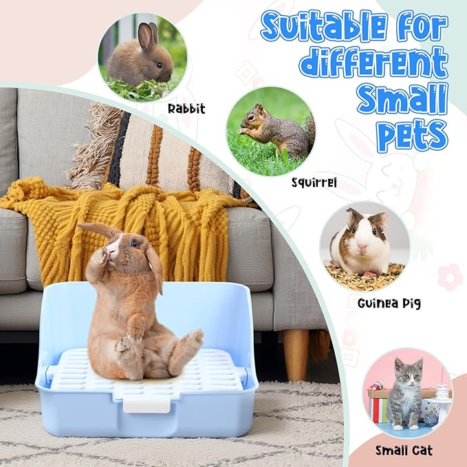 15 Pcs Rabbit Starter Kit Small Rabbit Litter Box Animal Grooming Kit Bunny Toys Bowl Blankets with Cleaning Set for Guinea Pig Accessories(Candy Blue)-PawvioPets
