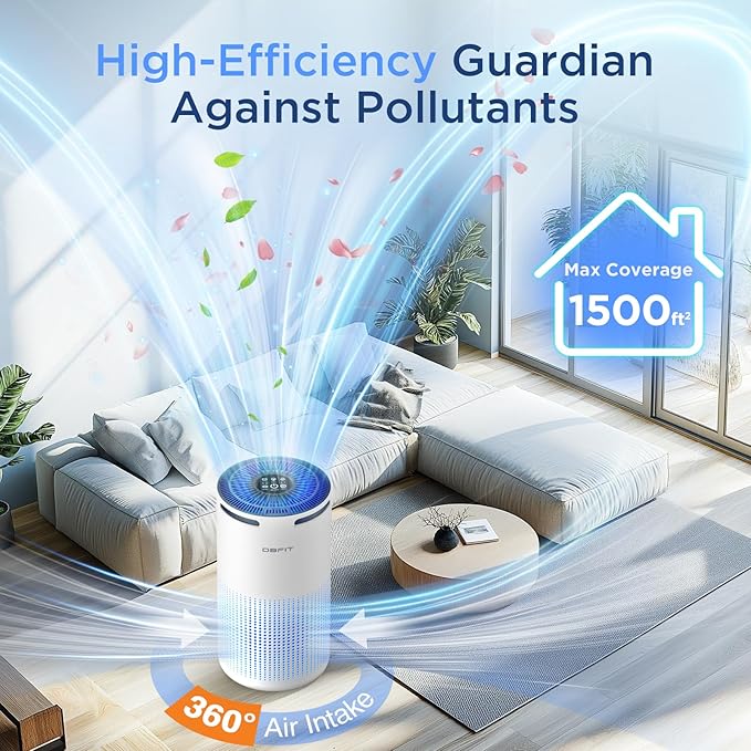 Air Purifiers for Home Large Room Up to 1500ft² with Aromatherapy, DBFIT H13 HEPA Air Purifier Air Cleaner for Smoke Pollen Dust Pet Hair Dander Odor, Portable Air Purifier with Timer (White)-PawvioPets