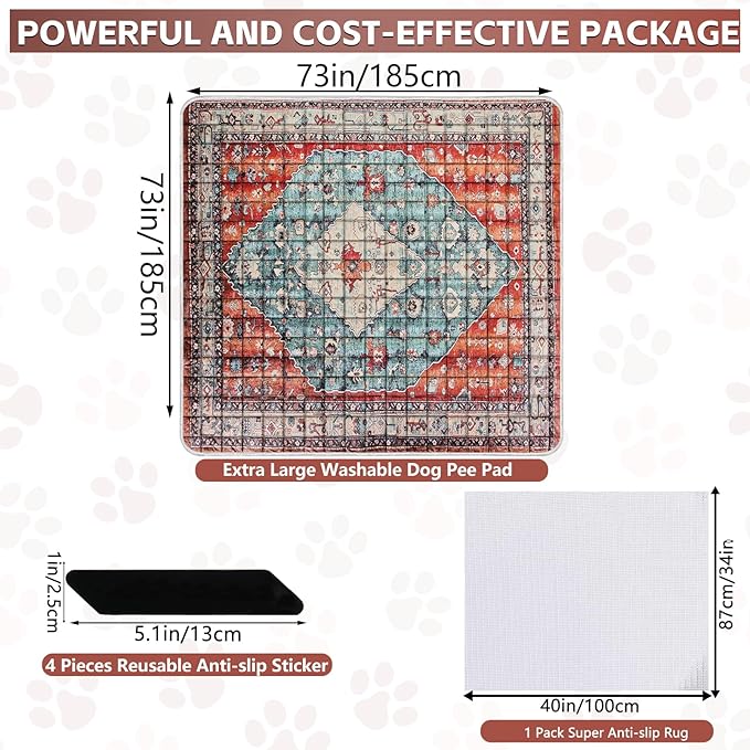 Extra Large Washable Pee Pads for Dogs (72"x72"), Upgrade Reusable Puppy Pads with Non-Slip Rug Pad, Super Thickening Absorbent Leakproof Dog Traning Pads Whelping Pad for Dogs, Doggie-PawvioPets
