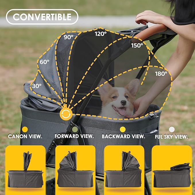 3 in 1 Pet Stroller with Removable Carrier, Folding Stroller for Small/Medium Dogs and Cats, Waterproof, All-Terrain, with Sun Shades, Car Seat-PawvioPets