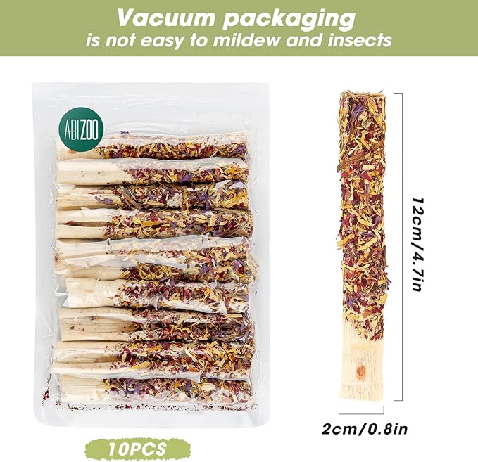 Abizoo Natural Rabbit Chew Toys,10 Sticks Sweet Bamboo Sticks for Rabbits with Petals,Bunny Chew Toys for Guinea Pig,Chinchilla,Hamster Treats Pet Wood Chews Snack Healthy Small Animals Toys for Teeth-PawvioPets