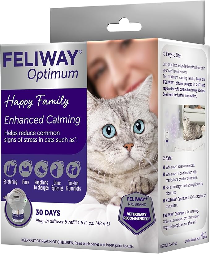 FELIWAY Optimum Cat, Enhanced Calming Pheromone Diffuser, 30 Day Starter Kit (48 mL), Translucent (Pack of 2)-PawvioPets