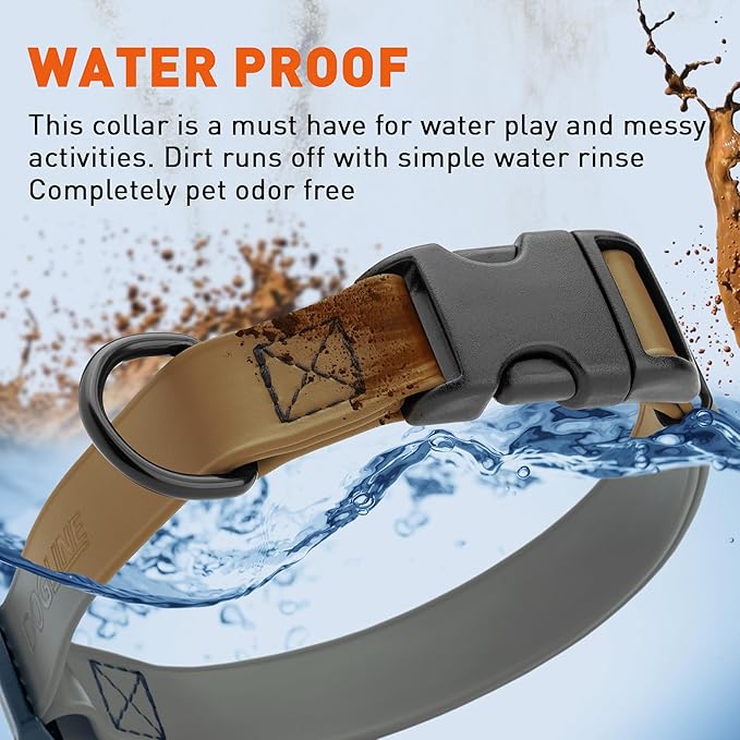 Dogline Biothane Waterproof Dog Collar with Quick Release Buckle Strong Coated Nylon Webbing with Odor- Proof for Easy Care Easy to Clean Fits Small Medium Large Dogs, Coyote Brown 5/8" W 10-14" L-PawvioPets