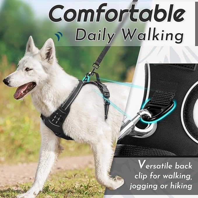 Eagloo Dog Harness for Large Dogs, No Pull Service Vest with Reflective Strips and Control Handle, Adjustable and Comfortable for Walking, No Choke Pet Harness with 2 Metal Rings, Black, XL-PawvioPets